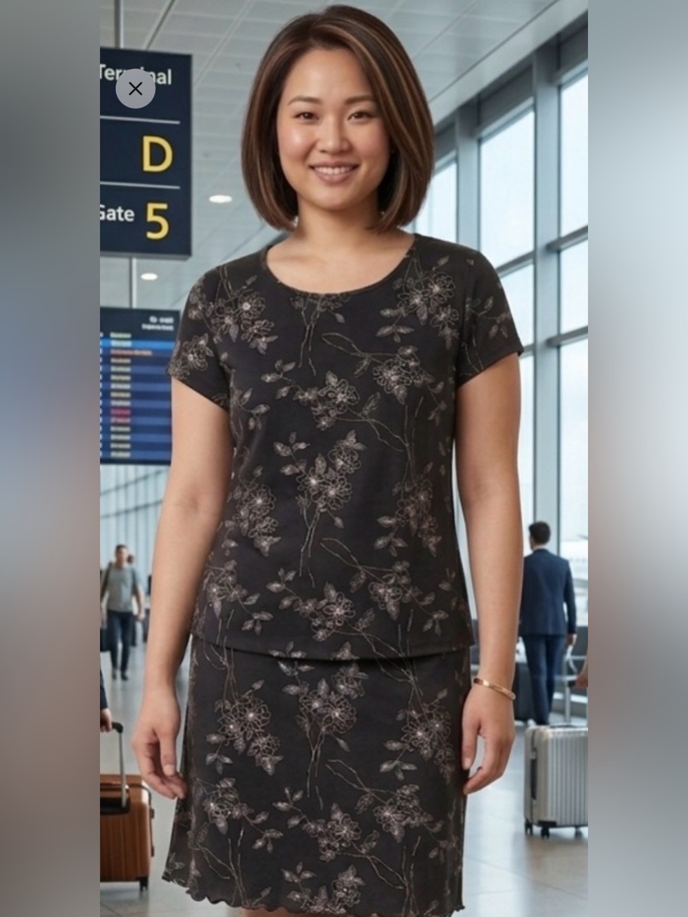 Top and Skirt Coordinates-Black w/White Floral 2 pc.